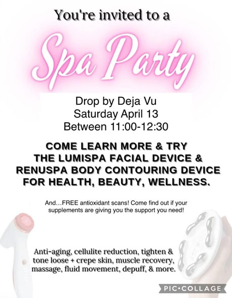 Featured image for Spa Party Flyer for April 13, 2024 at 11am