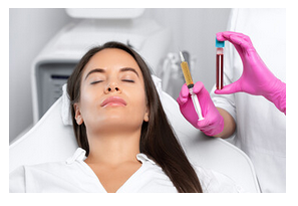 Woman on bed recieving Platelet Rich Plasma.