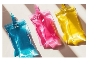 Colored IV vitamin bags.