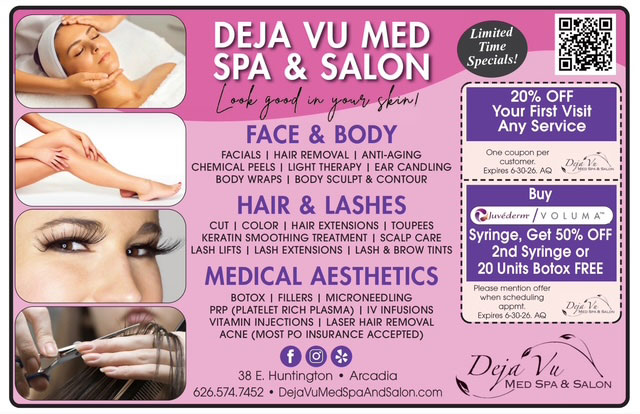 Flyer for specials going on at Deja VU Med Spa and Salon.
