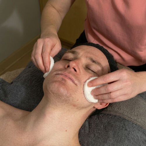 Male receiving a facial at Deja Vu Med Spa and Salon in Arcadia, CA.